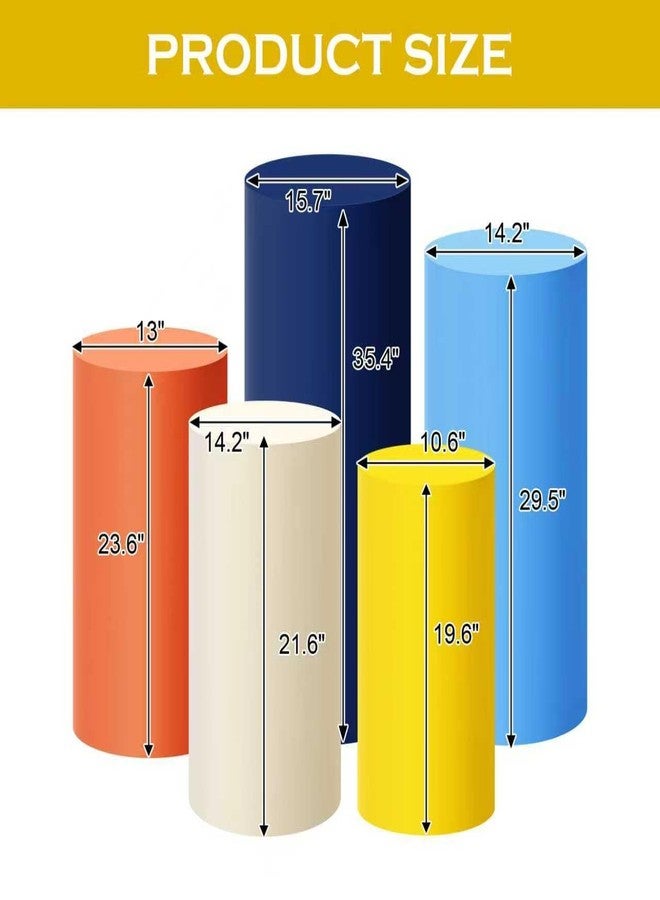 SaitiMade Set of 5 Yellow Beige Orange Navy Blue Cylinder Pedestal Stand Covers, 5pcs Spandex Mixed Colors Cylinder Stand Covers for Party, Wedding or Birthday Event Decor (Only Contains Colorful Cylinder Covers) - Image 2